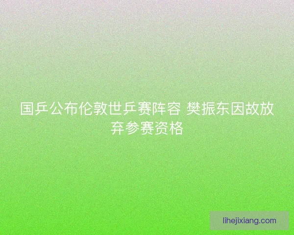 国乒公布伦敦世乒赛阵容 樊振东因故放弃参赛资格